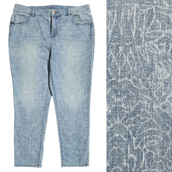 Chico's So Slimming Medallion Print Medium Wash Girlfriend Ankle Jeans Boho - Picture 1 of 10